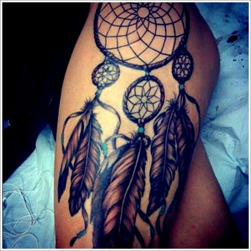 Right Thigh Dreamcatcher Tattoo On Right Thigh